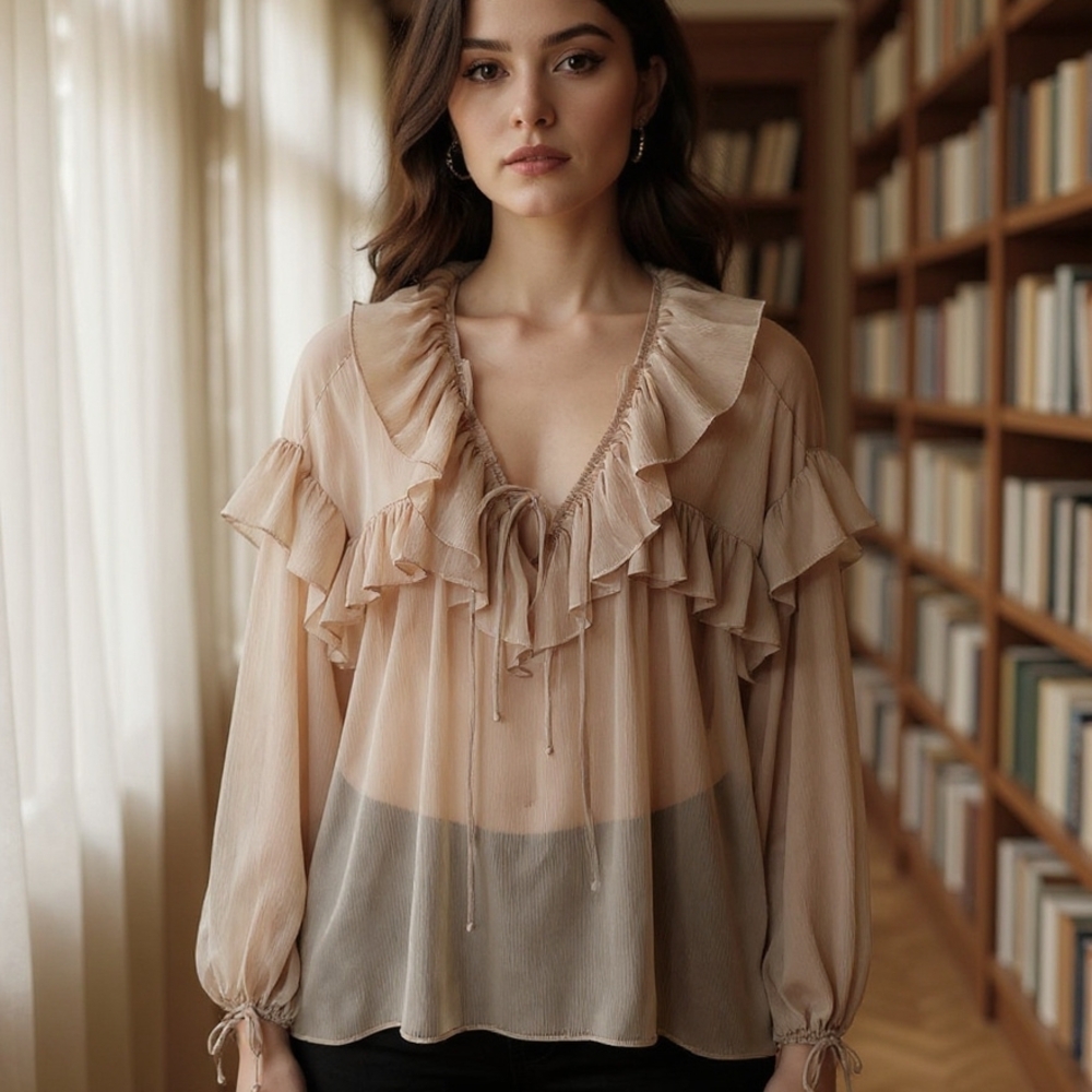 Zara Elegant Beige Ruffle Blouse